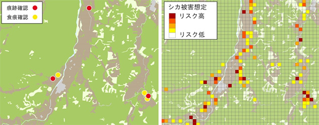 周辺の環境条件から被害の大きい箇所の傾向を分析<br>→優先順位をつけて効果的に詳細な調査や侵入防止対策を実施可能