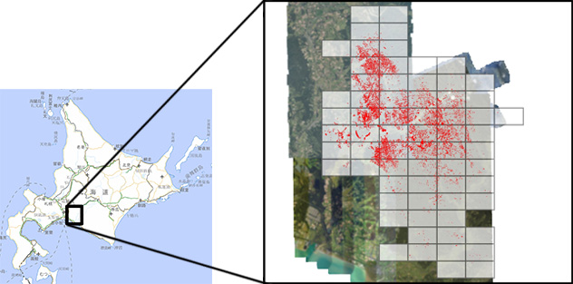 北海道胆振東部地域　土砂崩壊、土砂堆積地マップ