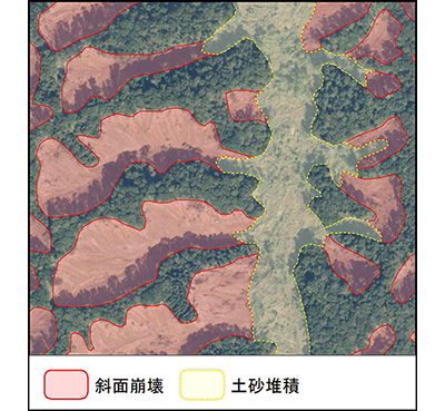 北海道胆振東部地域　土砂崩壊、土砂堆積地マップ　拡大図