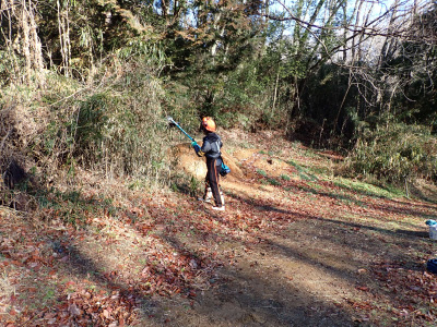 2．ササを刈り、